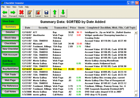 Checklist Investor Screenshot
